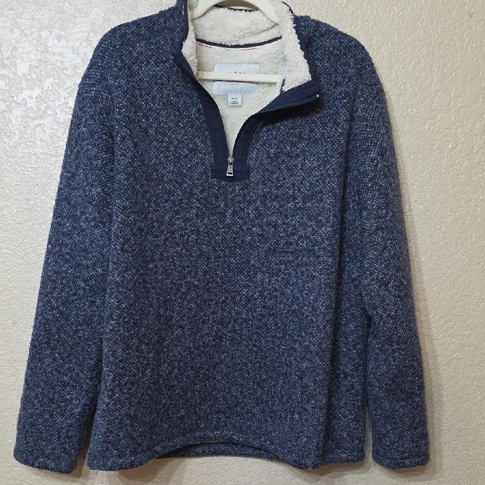 Orvis Men's Heathered Blue Zip-Up Fleece Lined Sweater